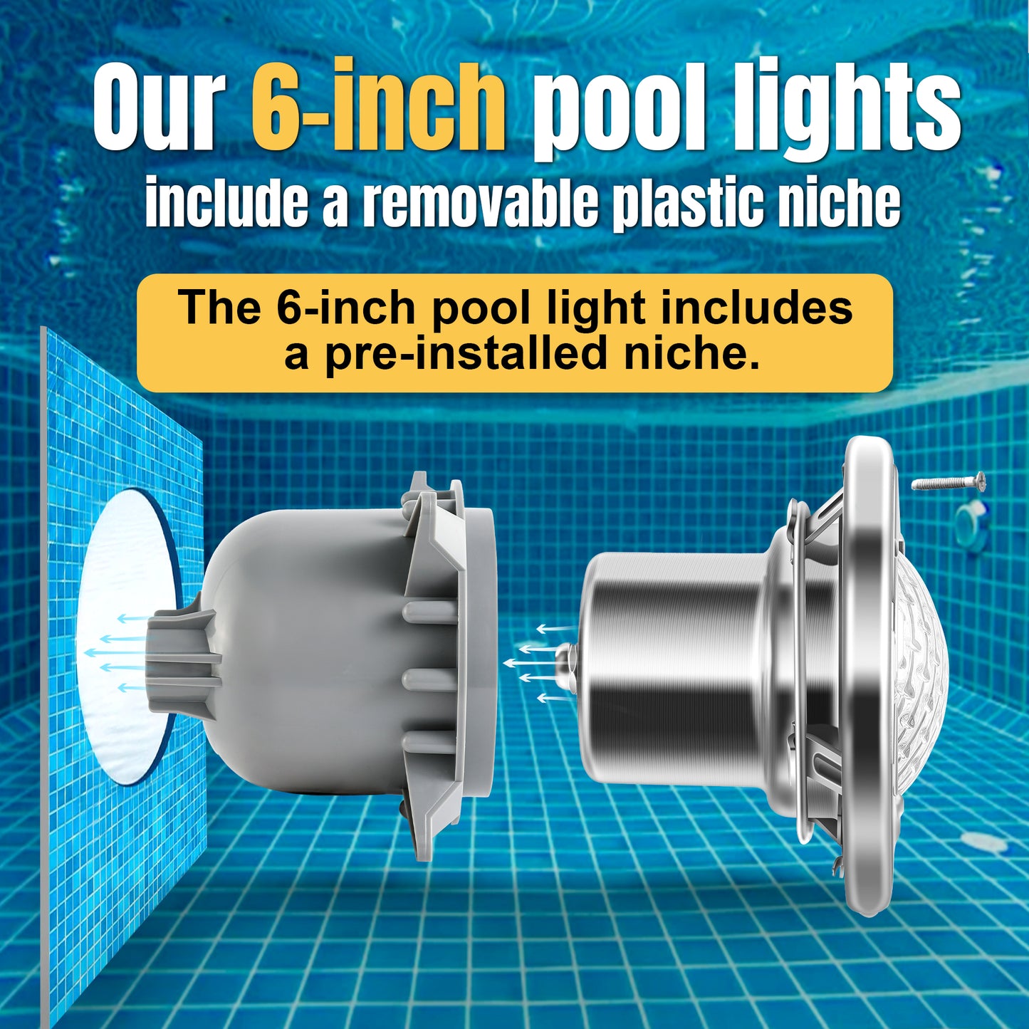 Pool Lights for Inground Pool, 6 Inch LED RGBW Color Changing Inground Pool and Spa Light, IP68 Waterproof Pool Lights for Above Ground Pools, 12V AC, 50ft Cord, Remote Control, Pool Niche Included