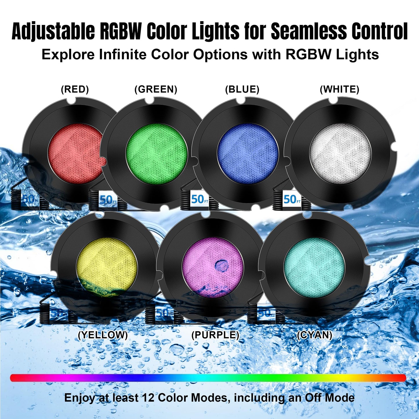 Nicheless Pool Lights for Inground Pool, 1.5 Inch LED RGBW Pool & Spa Lights, IP68 Waterproof, AC12V 18W, Remote Control, Powered by Bridgelux LED Chips, Replacement for Pentair, Hayward & Jandy