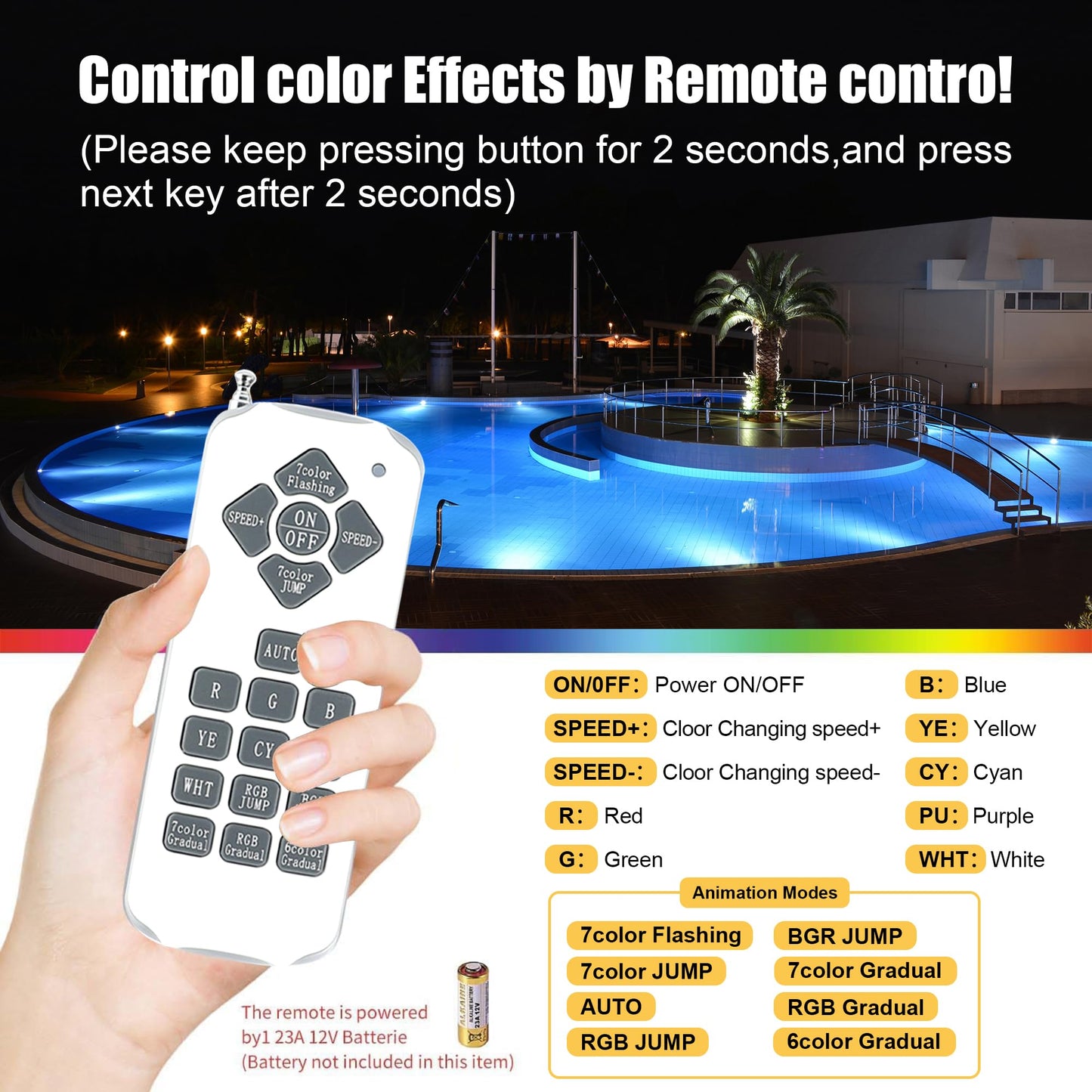 Nicheless Pool Lights for Inground Pool, 1.5 Inch LED RGBW Pool & Spa Lights, IP68 Waterproof, AC12V 18W, Remote Control, Powered by Bridgelux LED Chips, Replacement for Pentair, Hayward & Jandy