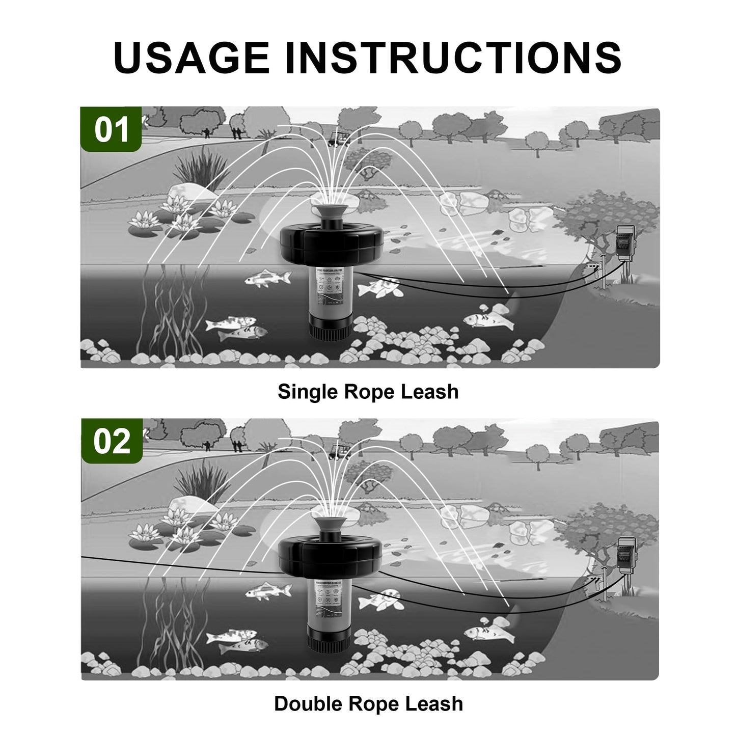 Pond Fountain Aerator 750W, 1HP 15000 GPH Floating Aerating Pump, 120ft Power Cord for Small & Large Ponds & Lakes (120V)