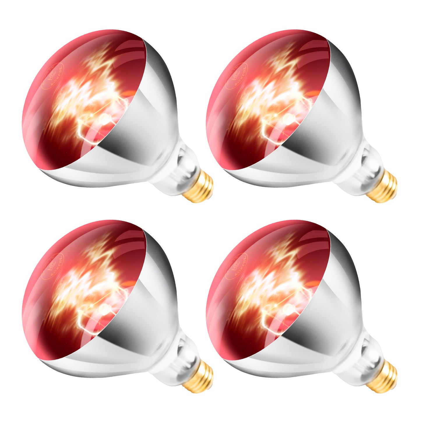 250W R40 Red Heat Lamp Bulbs (4-Pack), Infrared Heat Bulbs, Infrared Therapy Bulbs for Bathroom, Sauna, Pets & Chickens, 2,000 Hour Rated, E26 Base