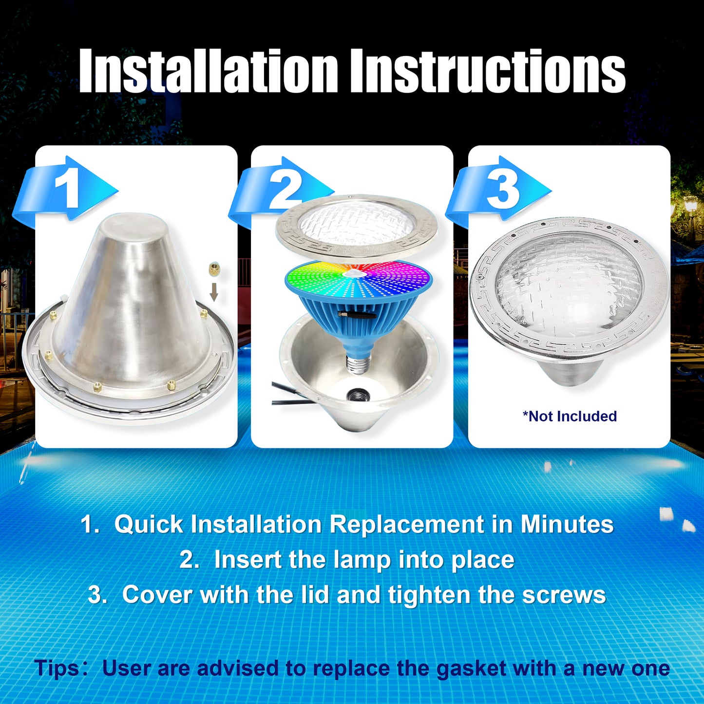 Pool Lights for Inground Pool, Led Pool Light Bulb, 120V 50W RGBW Color Changing Underwater Pool Light with Remote Control, E26 Replacement for Pentair Hayward Fixture, 500W Equivalent