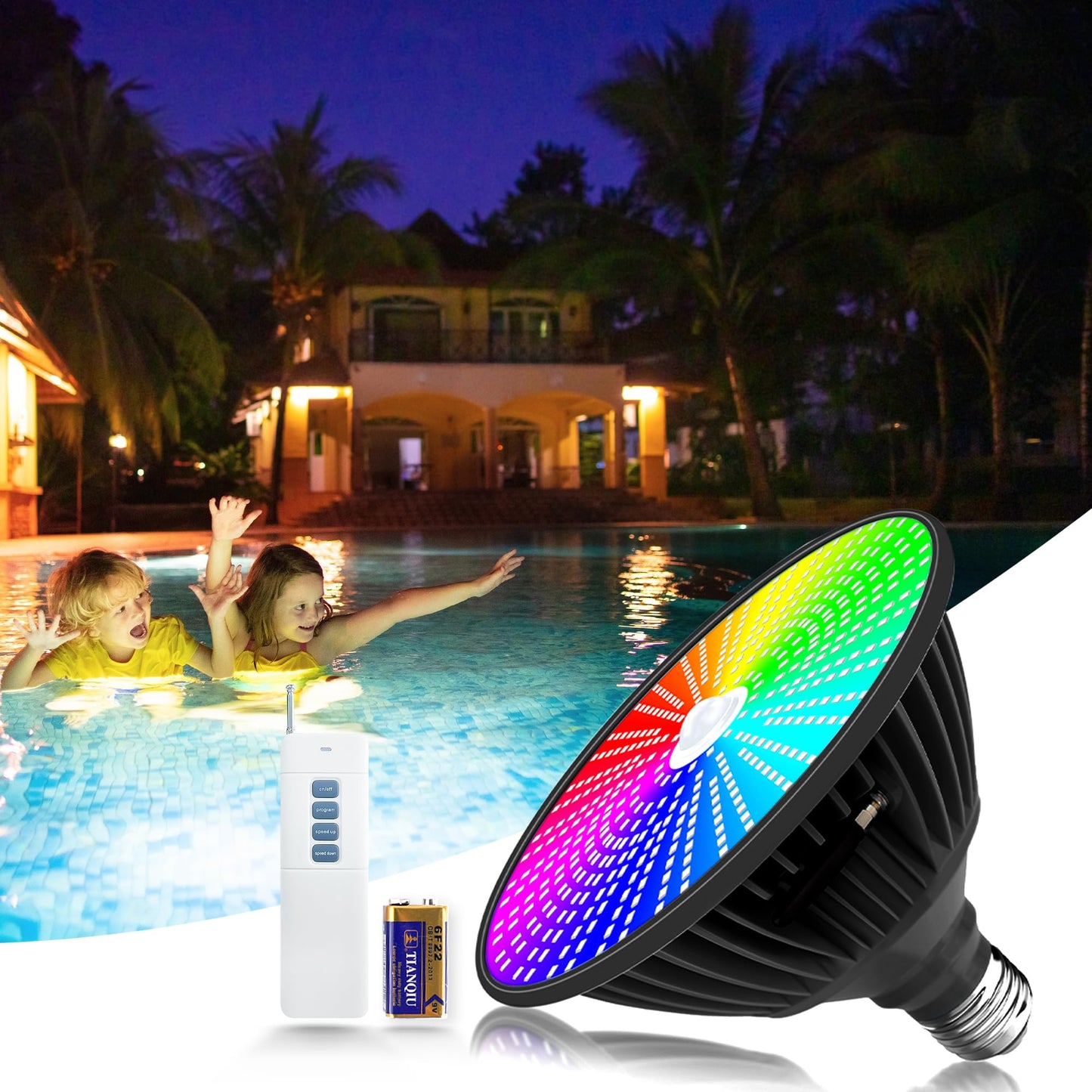 Pool Lights for Inground Pool, Led Pool Light Bulb, 120V 65W RGBW Color Changing Underwater Pool Light with Remote Control, E26 Replacement for Pentair Hayward Fixture, 500W Equivalent