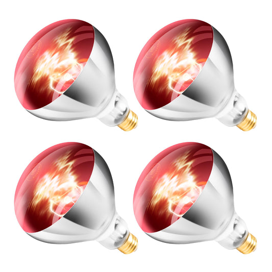 250W R40 Red Heat Lamp Bulbs (4-Pack), Infrared Heat Bulbs, Infrared Therapy Bulbs for Bathroom, Sauna, Pets & Chickens, 2,000 Hour Rated, E26 Base