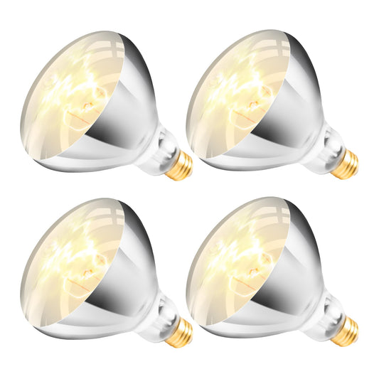250W R40 White Heat Lamp Bulbs (4-Pack), Infrared Heat Bulbs, Infrared Therapy Bulbs for Bathroom, Sauna, Pets & Chickens, 2,000 Hour Rated, E26 Base